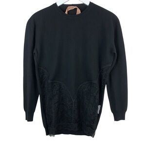 No. 21 Virgin Wool Black Lace Detail Sweater‎